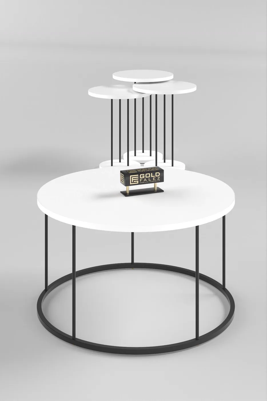 Terra Round Coffee & Nesting Table Set Black Metal Legs - White