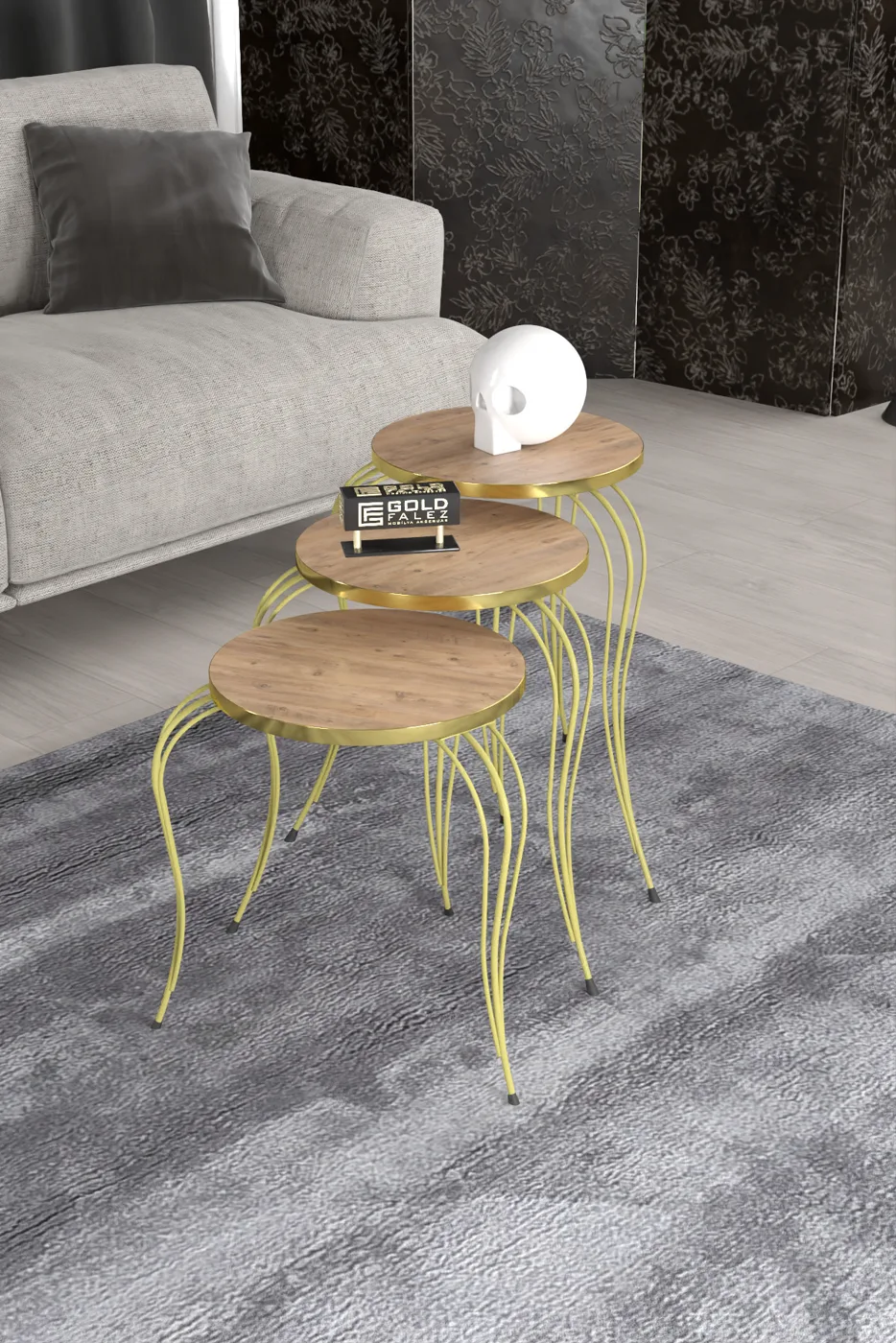 Lukens Gold 3-Piece Round Nesting Table Set - Atlantic Pine