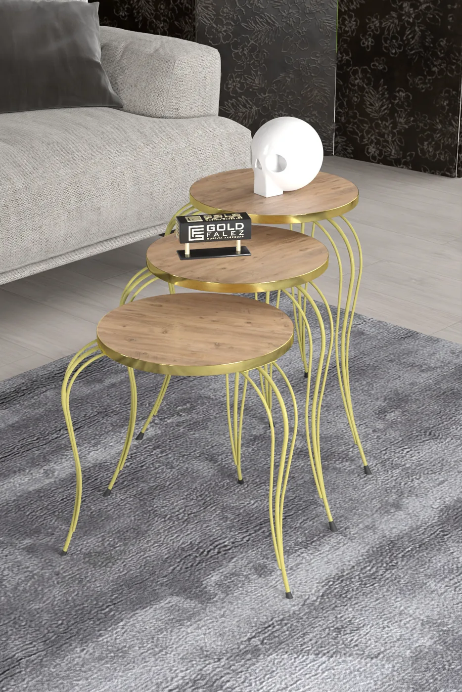 Lukens Gold 3-Piece Round Nesting Table Set - Atlantic Pine