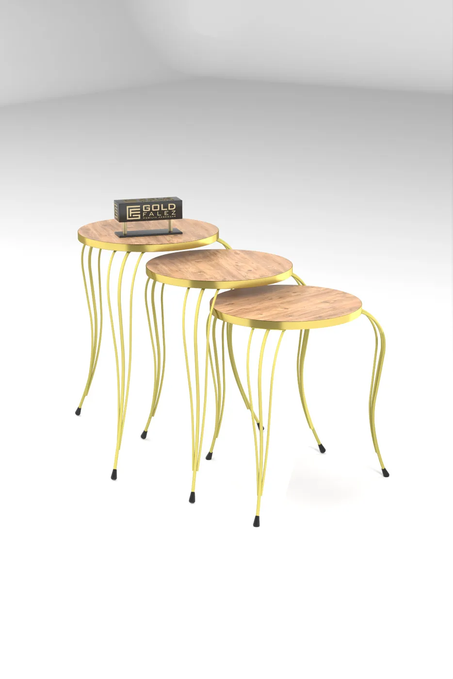 Lukens Gold 3-Piece Round Nesting Table Set - Atlantic Pine