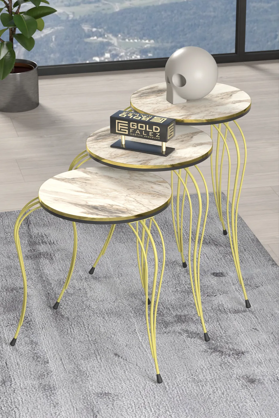 Lukens Gold 3-Piece Round Nesting Table Set - Two-Tone Efes