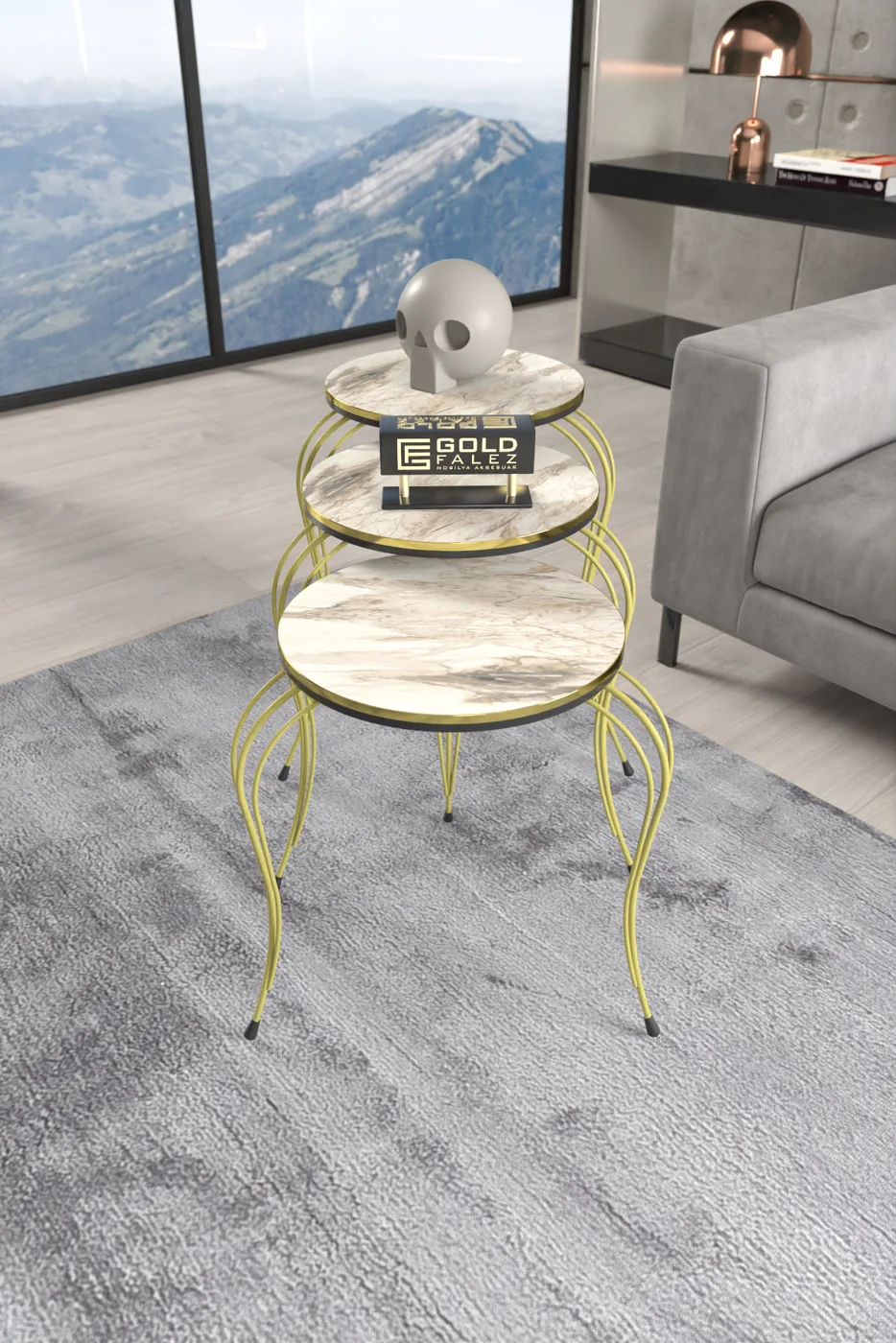 Lukens Gold 3-Piece Round Nesting Table Set - Two-Tone Efes
