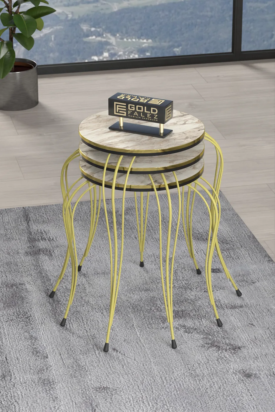 Lukens Gold 3-Piece Round Nesting Table Set - Two-Tone Efes