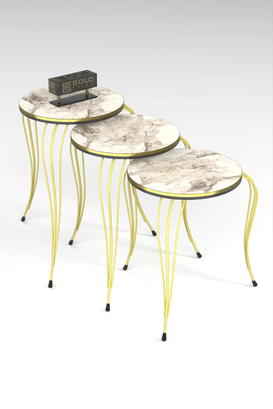 Lukens Gold 3-Piece Round Nesting Table Set - Two-Tone Efes