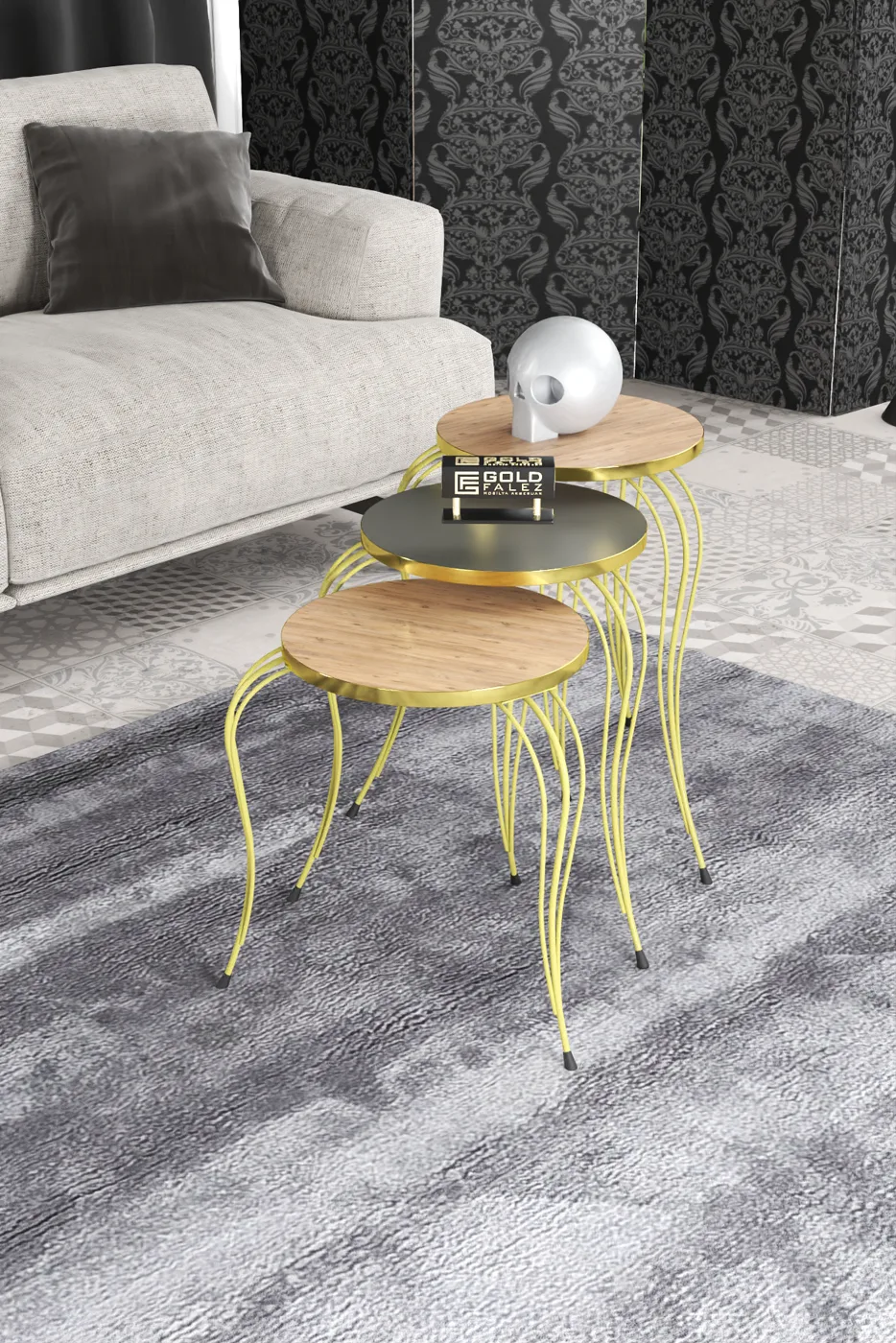Lukens Gold 3-Piece Round Nesting Table Set - Anthracite Walnut