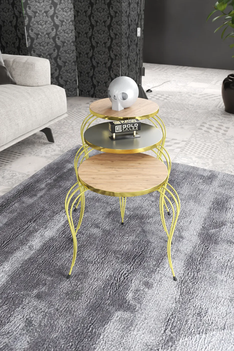 Lukens Gold 3-Piece Round Nesting Table Set - Anthracite Walnut