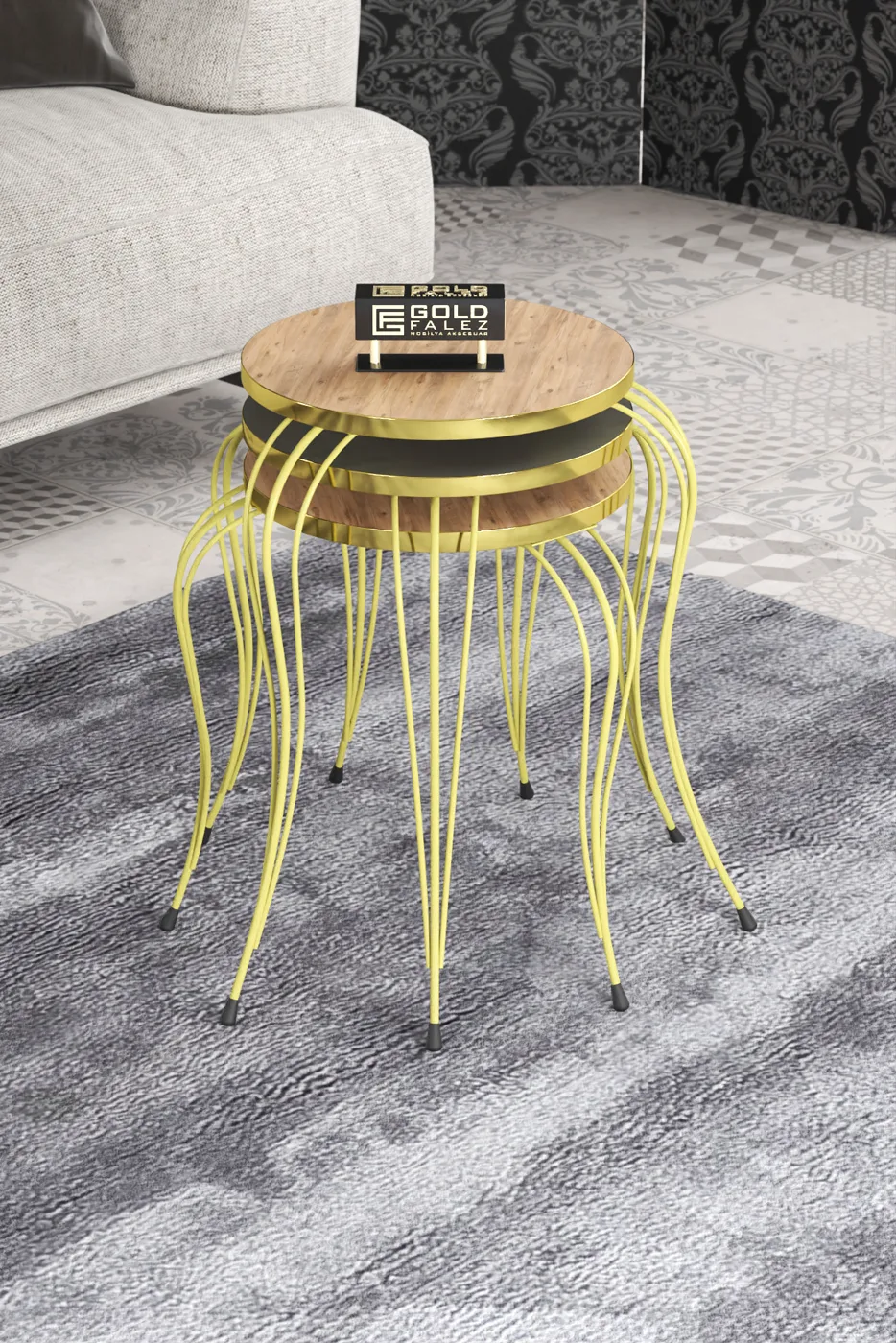 Lukens Gold 3-Piece Round Nesting Table Set - Anthracite Walnut