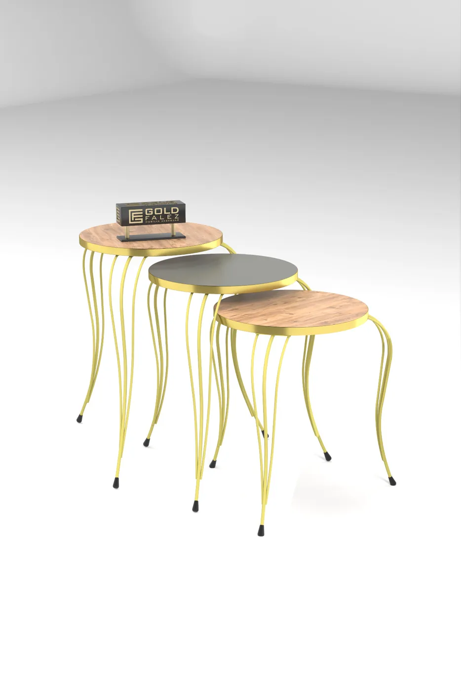 Lukens Gold 3-Piece Round Nesting Table Set - Anthracite Walnut