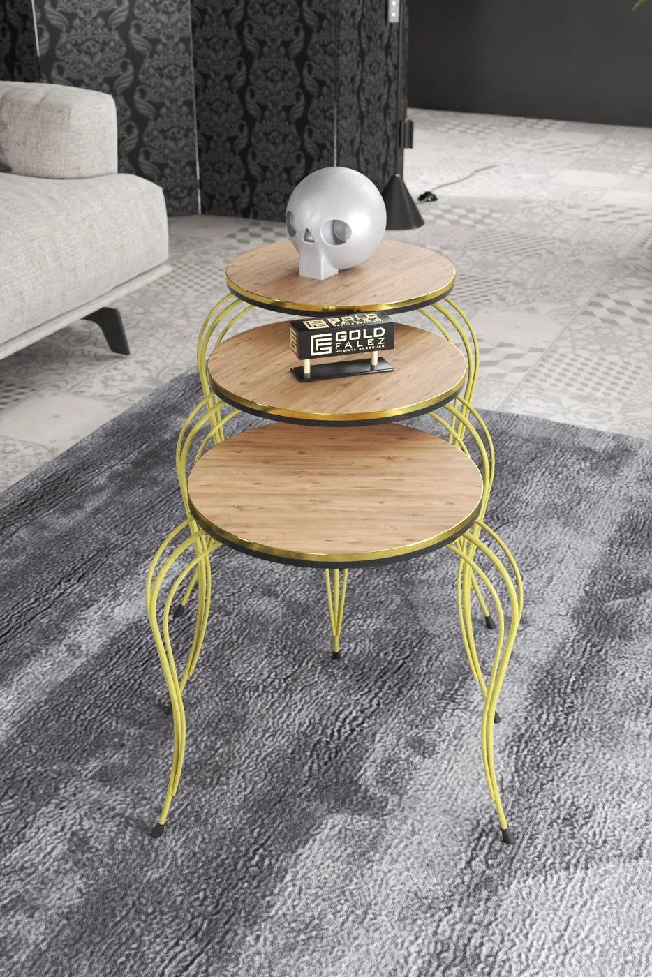 Lukens Gold 3-Piece Round Nesting Table Set - Two-Tone Atlantic Pine