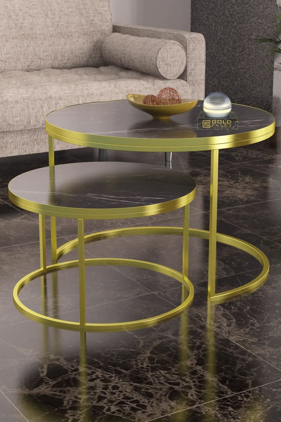 Special 2-Piece Round Coffee Table Set - Gold Bendir