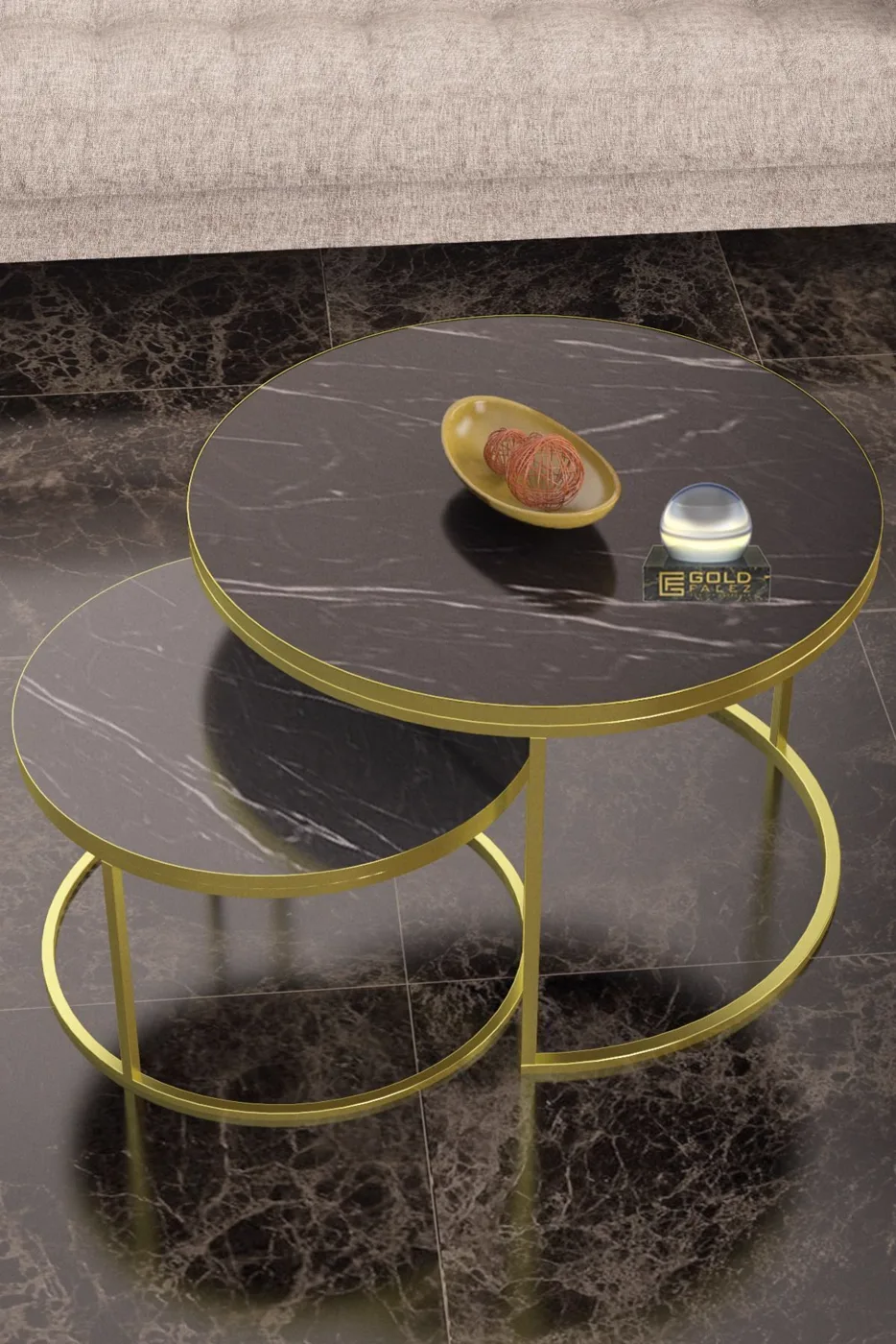 Special 2-Piece Round Coffee Table Set - Gold Bendir