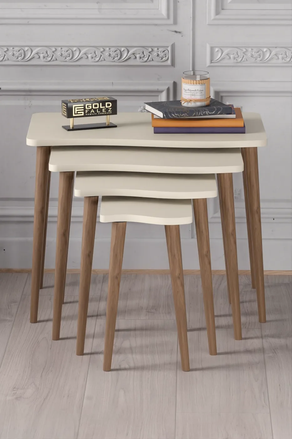 Turned Leg 4-Piece Square Nesting Table Set - Cream