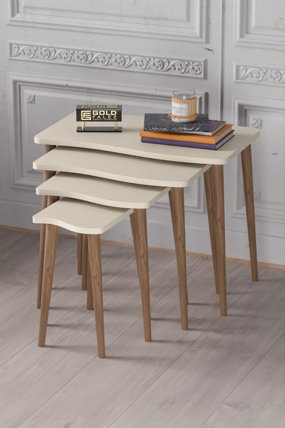 Turned Leg 4-Piece Square Nesting Table Set - Cream