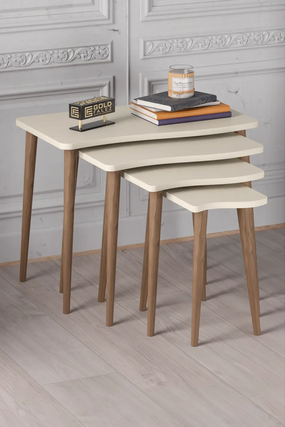 Turned Leg 4-Piece Square Nesting Table Set - Cream