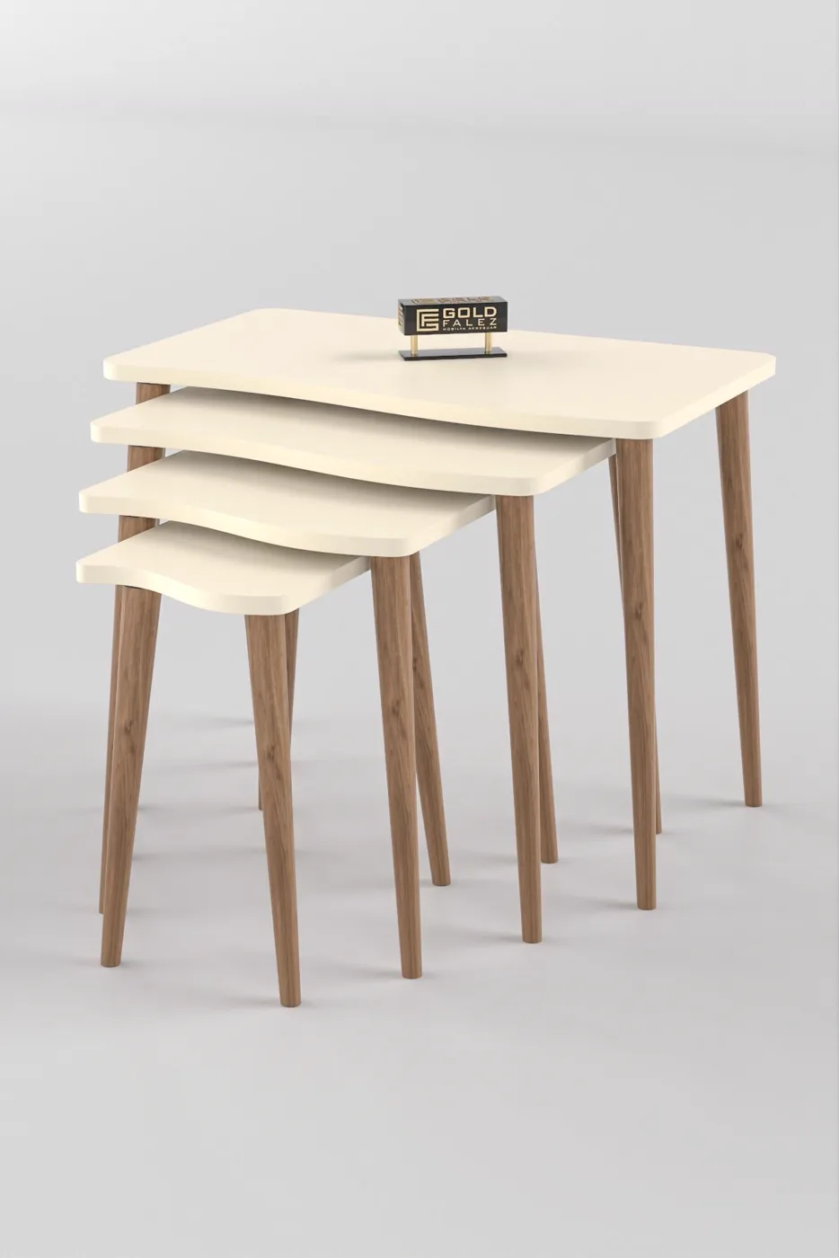 Turned Leg 4-Piece Square Nesting Table Set - Cream