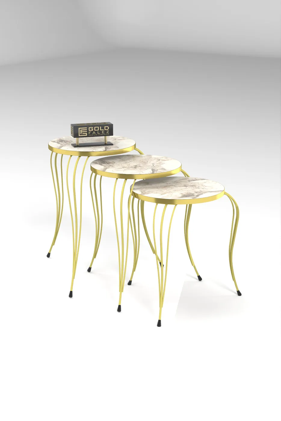 Lukens Gold 3-Piece Round Nesting Table Set - White Marble Effect
