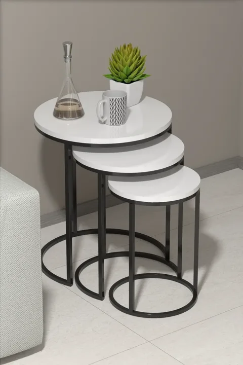 C 3-Piece Round Nesting Table Set - White