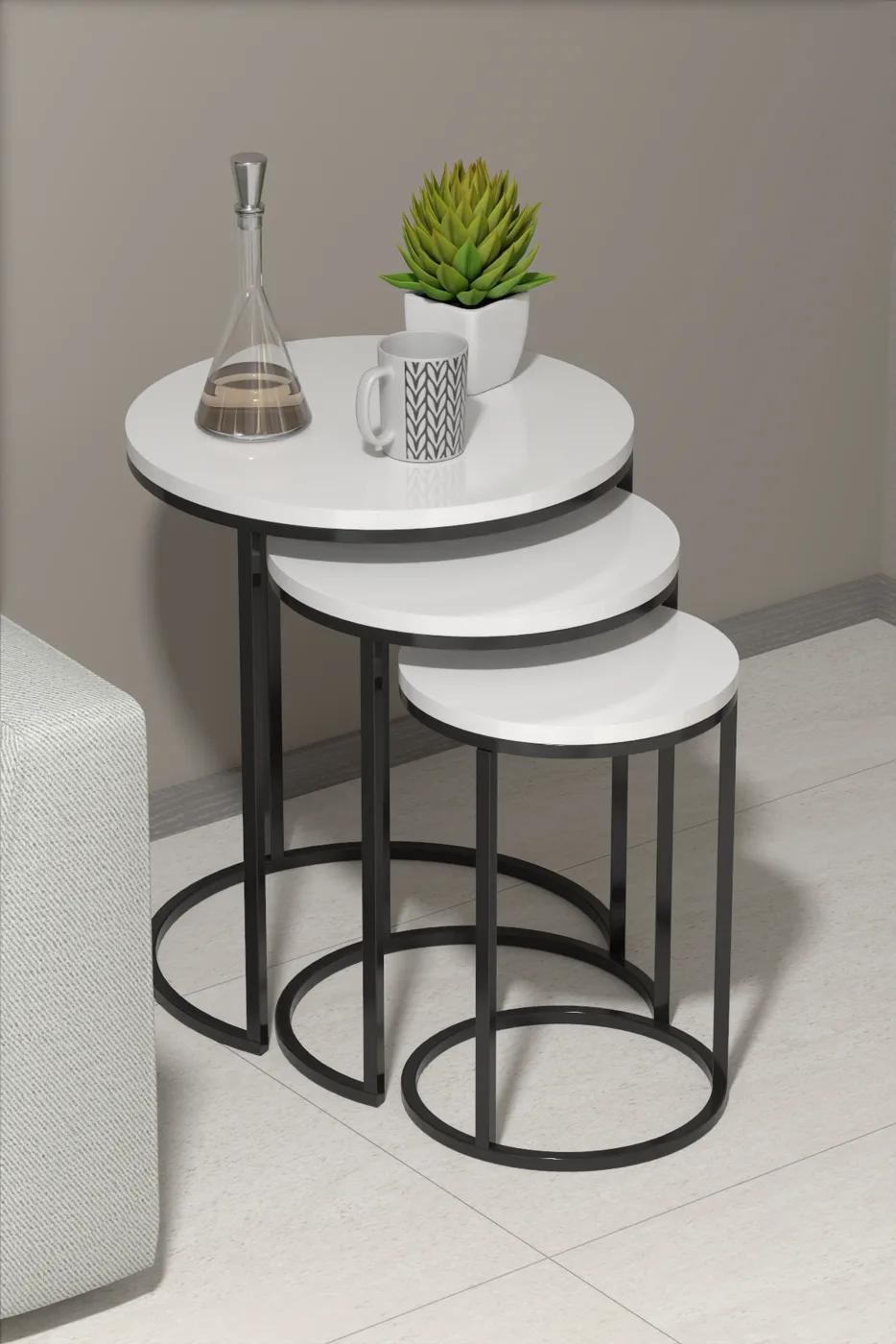 C 3-Piece Round Nesting Table Set - White