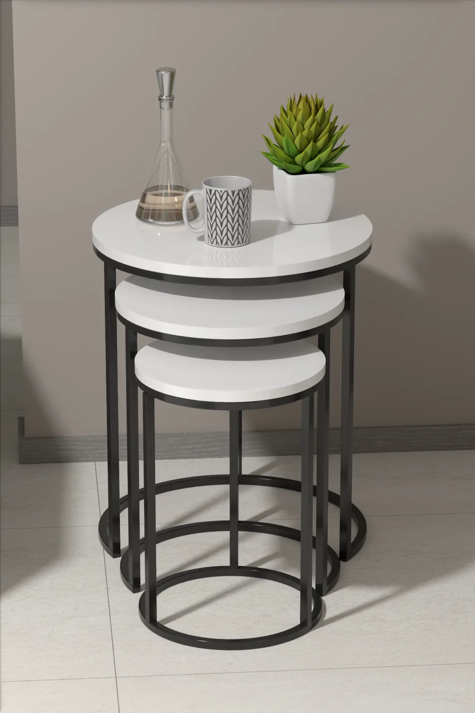 C 3-Piece Round Nesting Table Set - White