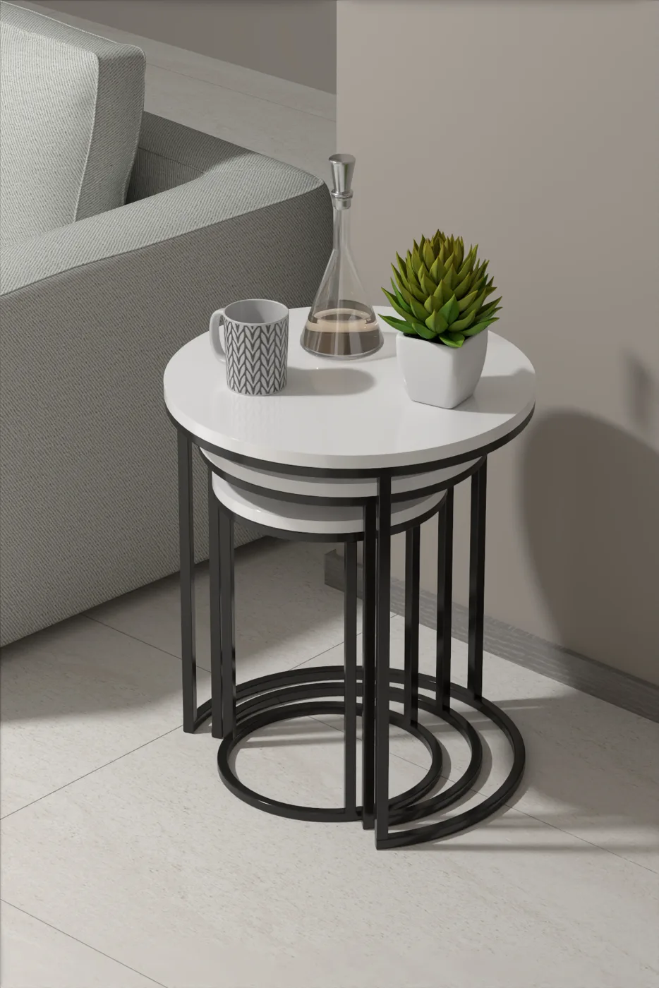 C 3-Piece Round Nesting Table Set - White