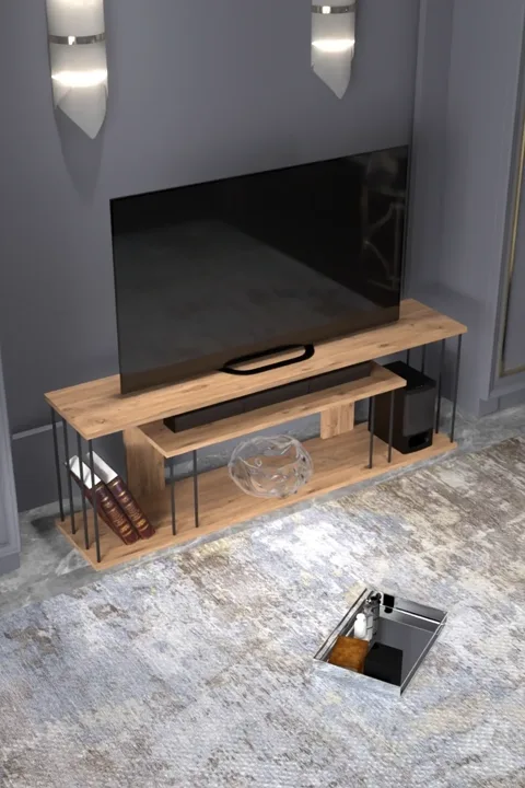 TV Stand with Shelves - Atlantic Pine