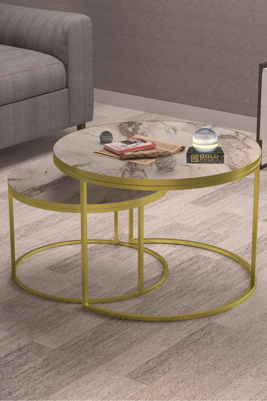 Special 2-Piece Round Coffee Table Set - Gold White
