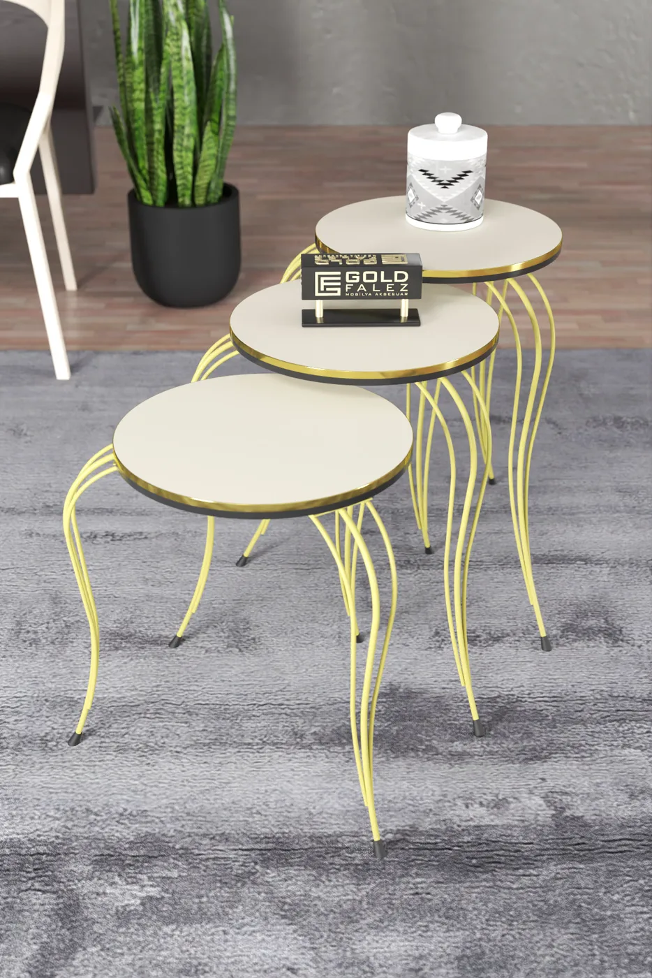 Lukens Gold 3-Piece Round Nesting Table Set - Two-Tone Cream