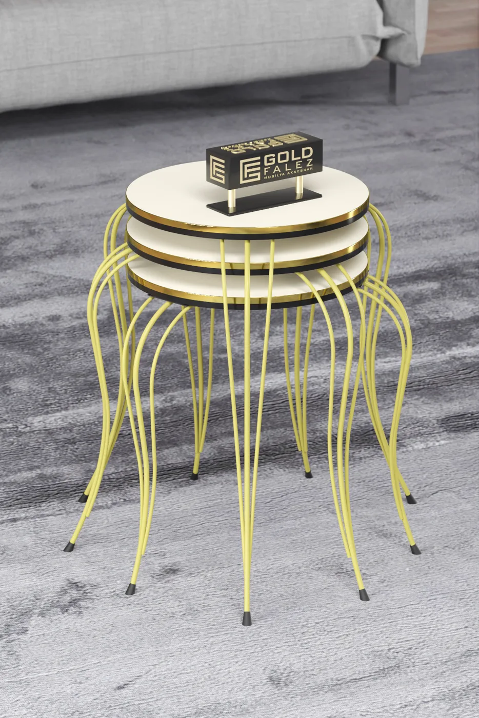 Lukens Gold 3-Piece Round Nesting Table Set - Two-Tone Cream