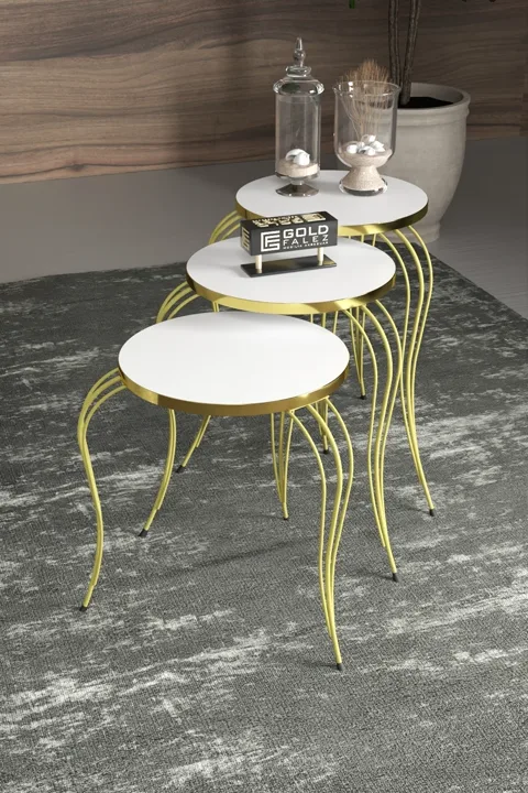 Lukens Gold 3-Piece Round Nesting Table Set - White