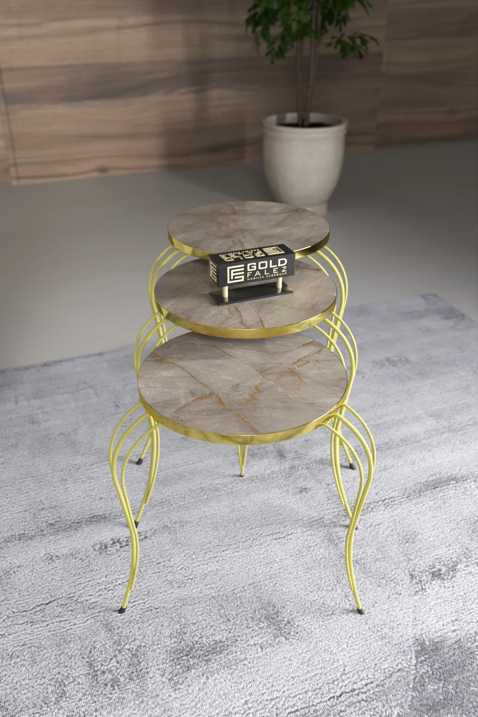 Lukens Gold 3-Piece Round Nesting Table Set - Gordion
