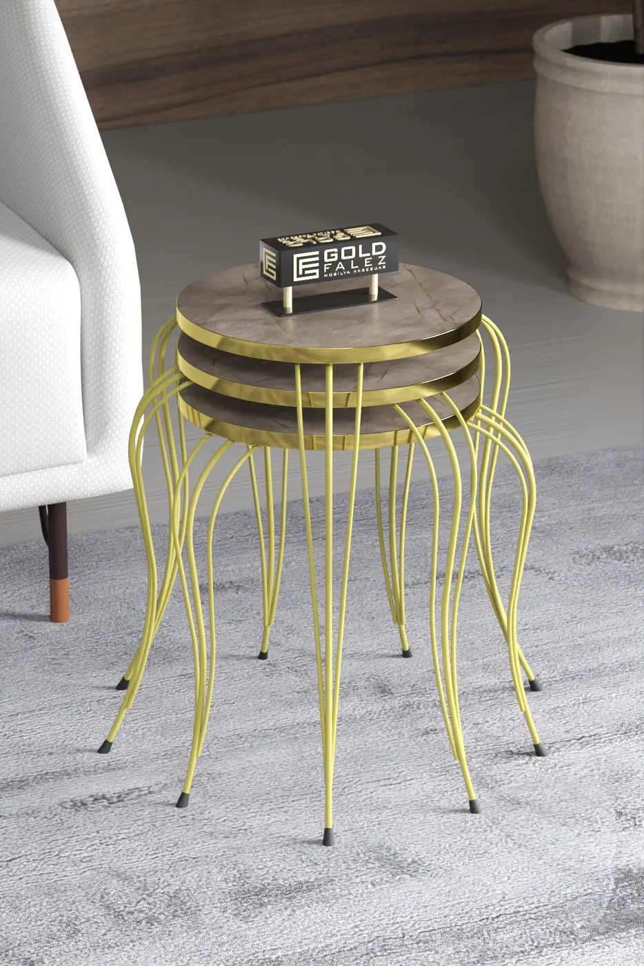 Lukens Gold 3-Piece Round Nesting Table Set - Gordion