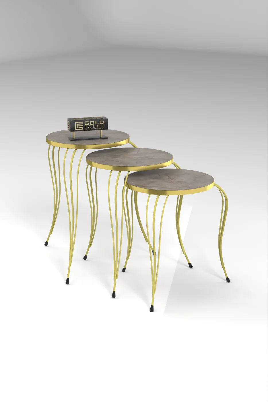Lukens Gold 3-Piece Round Nesting Table Set - Gordion