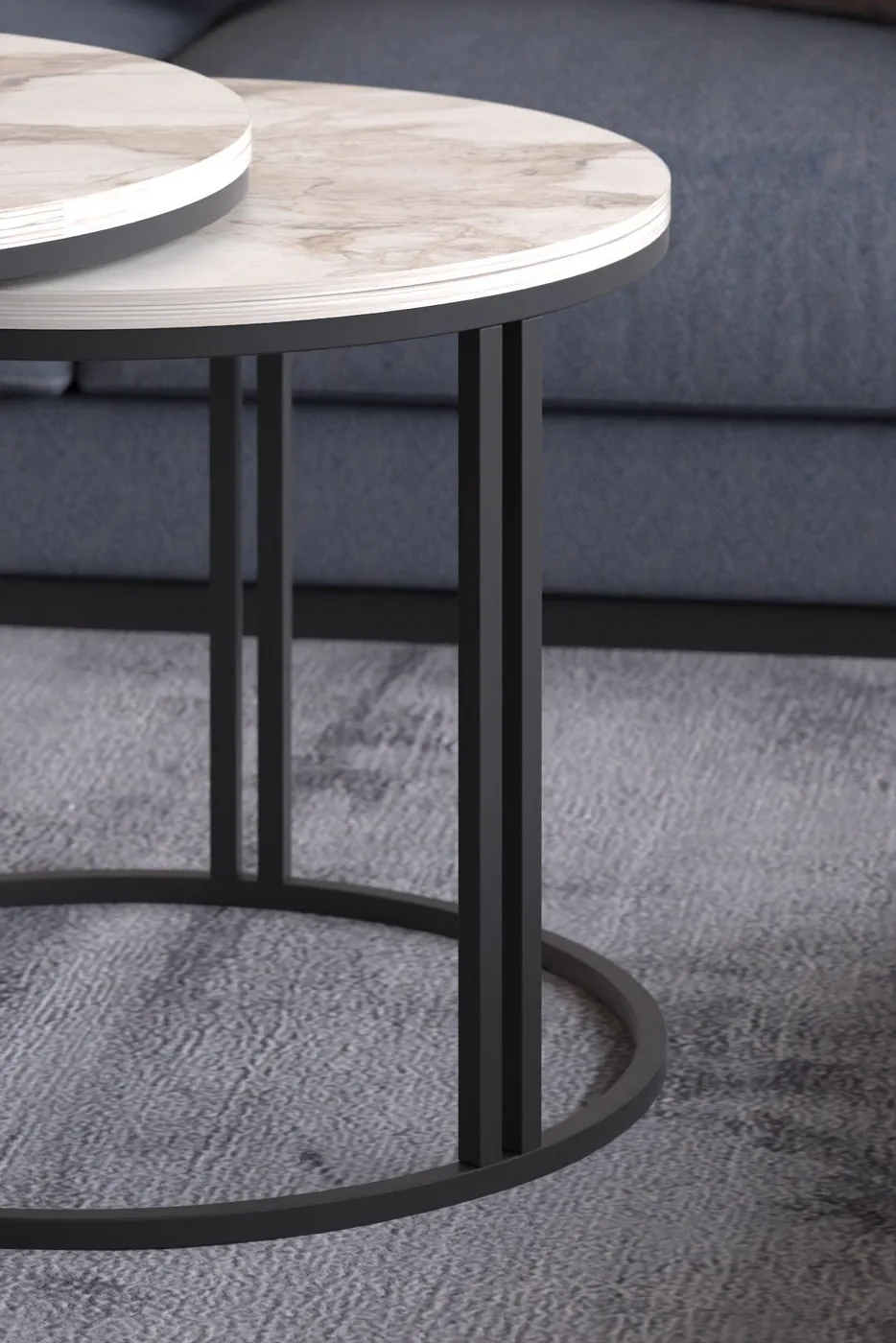 Dolunay Coffee & Side Table Set - White Marble Effect