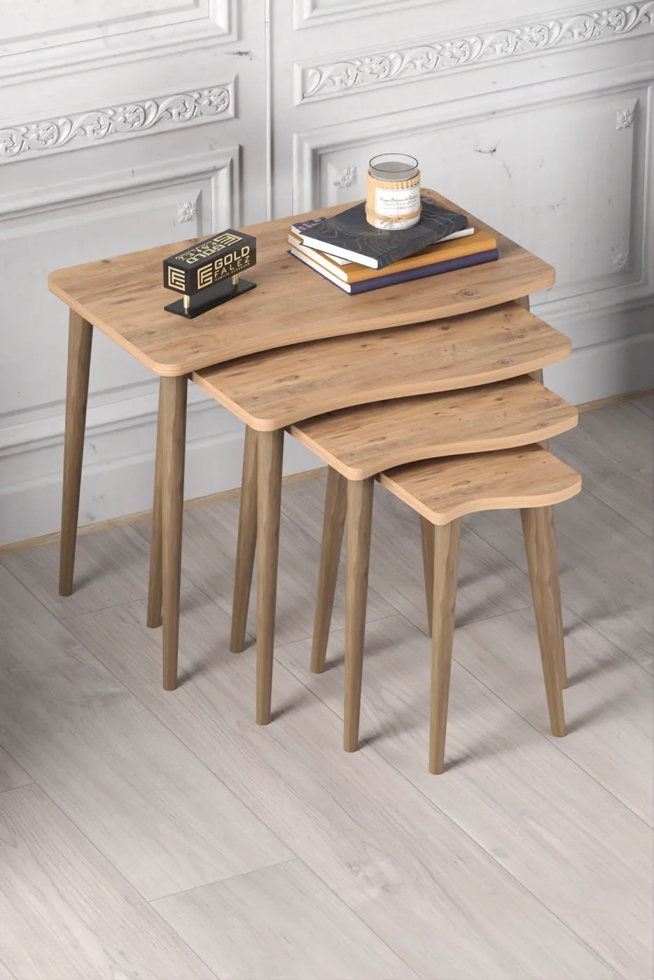 Turned Leg 4-Piece Square Nesting Table Set - Atlantic Pine