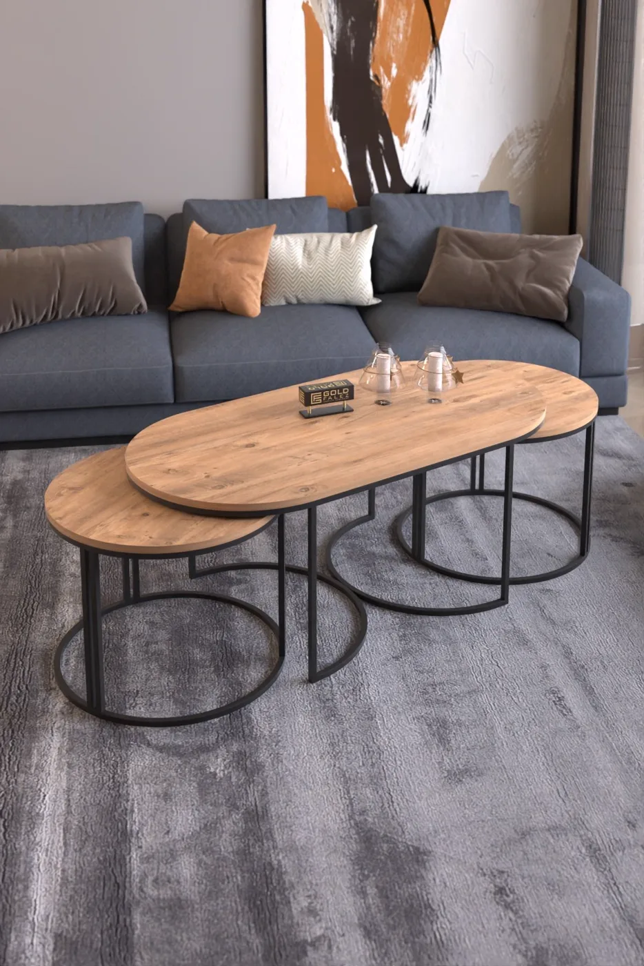 Dolunay ensemble de tables basses et d'appoint - pin atlantique