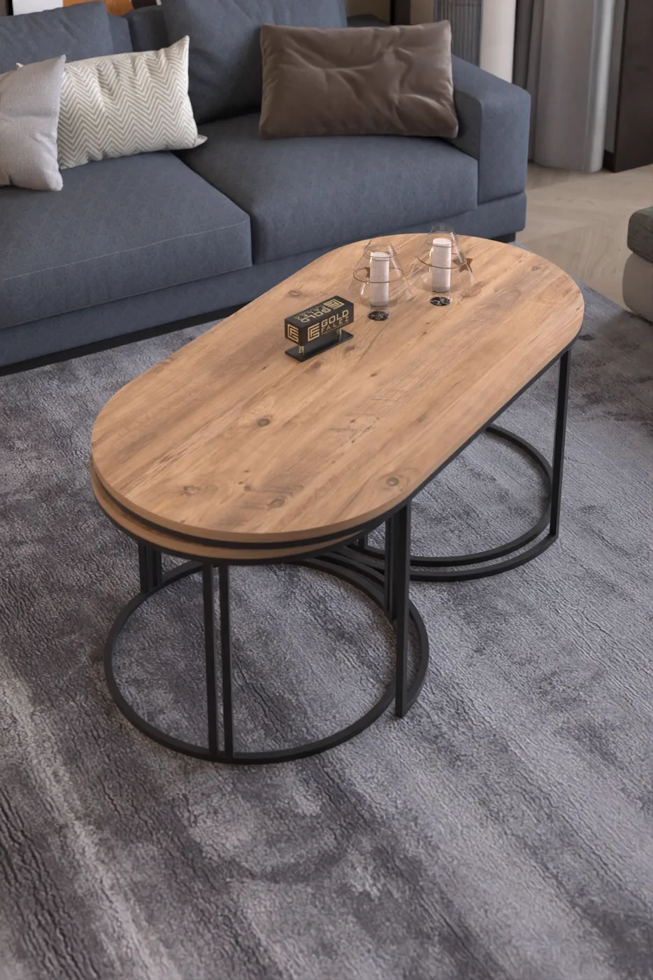 Dolunay ensemble de tables basses et d'appoint - pin atlantique