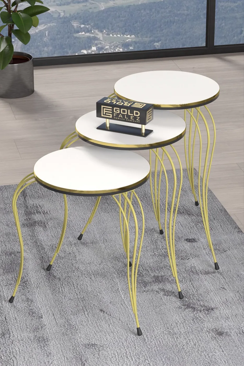 Lukens Gold 3-Piece Round Nesting Table Set - Two-Tone White