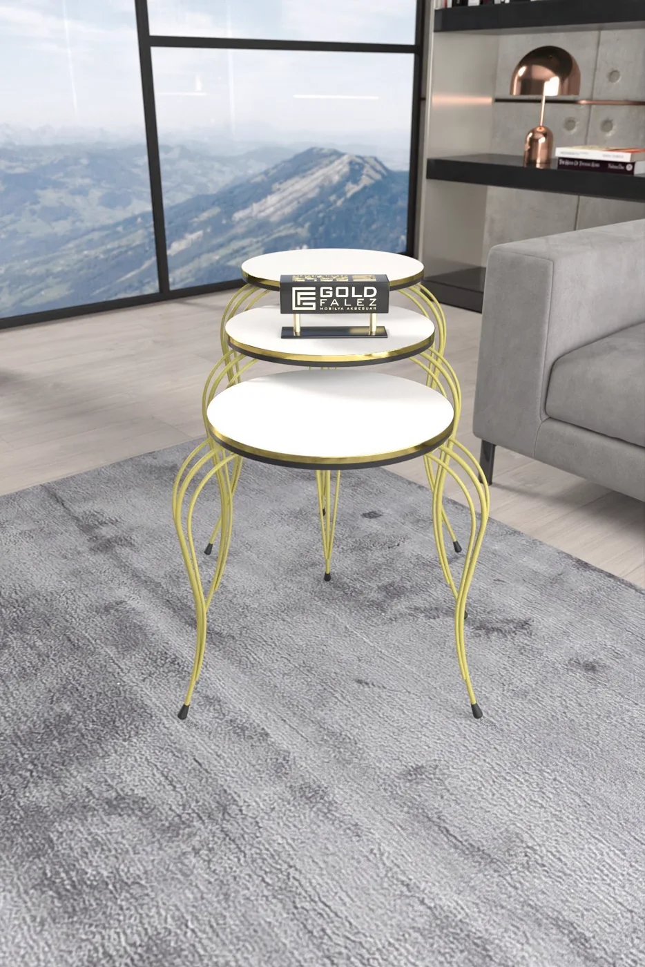 Lukens Gold 3-Piece Round Nesting Table Set - Two-Tone White