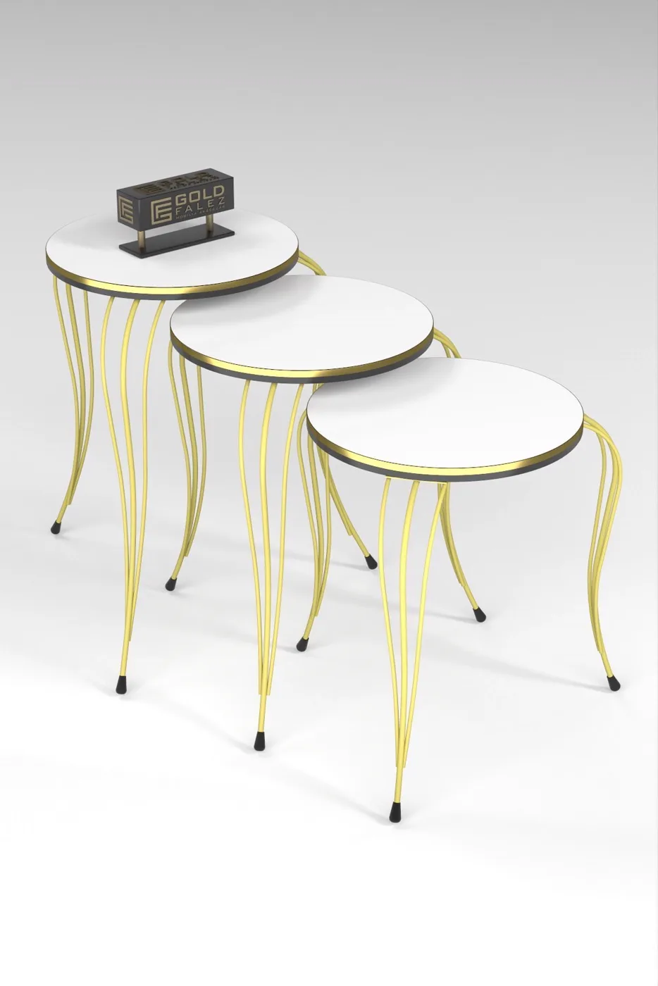 Lukens Gold 3-Piece Round Nesting Table Set - Two-Tone White