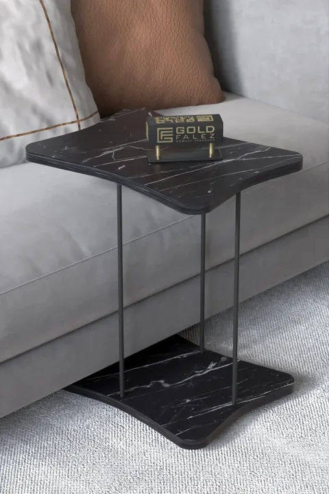 Rectangular Rolling Side Table - Black Marble Effect