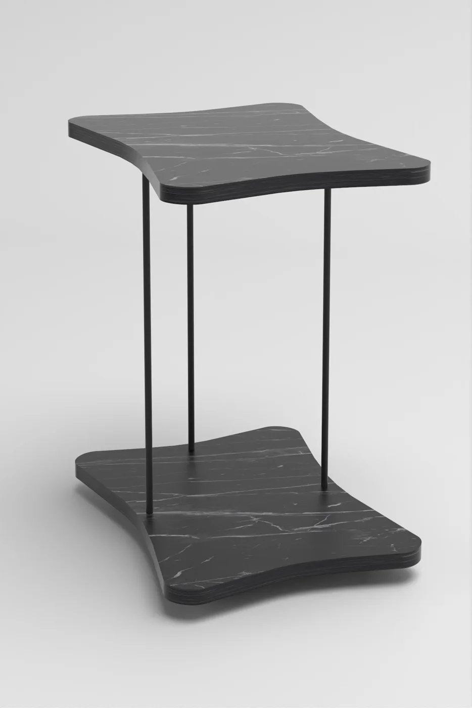 Rectangular Rolling Side Table - Black Marble Effect