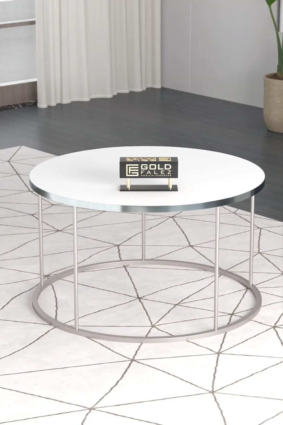 Terra Gold Round Coffee & Nesting Table Set - Silver White