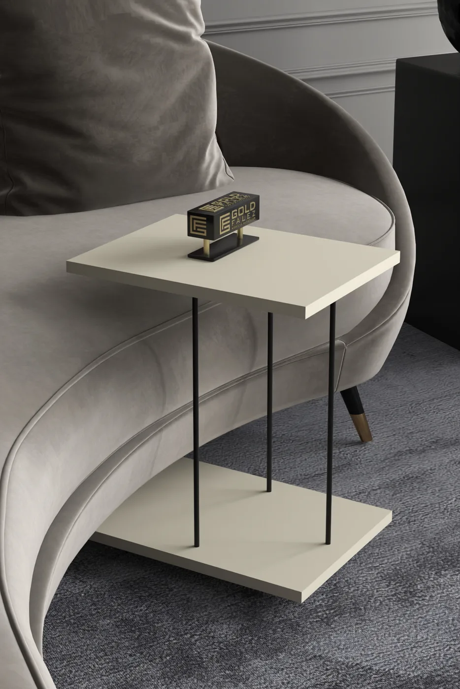 Rectangular Rolling Laptop Side Table - Cream