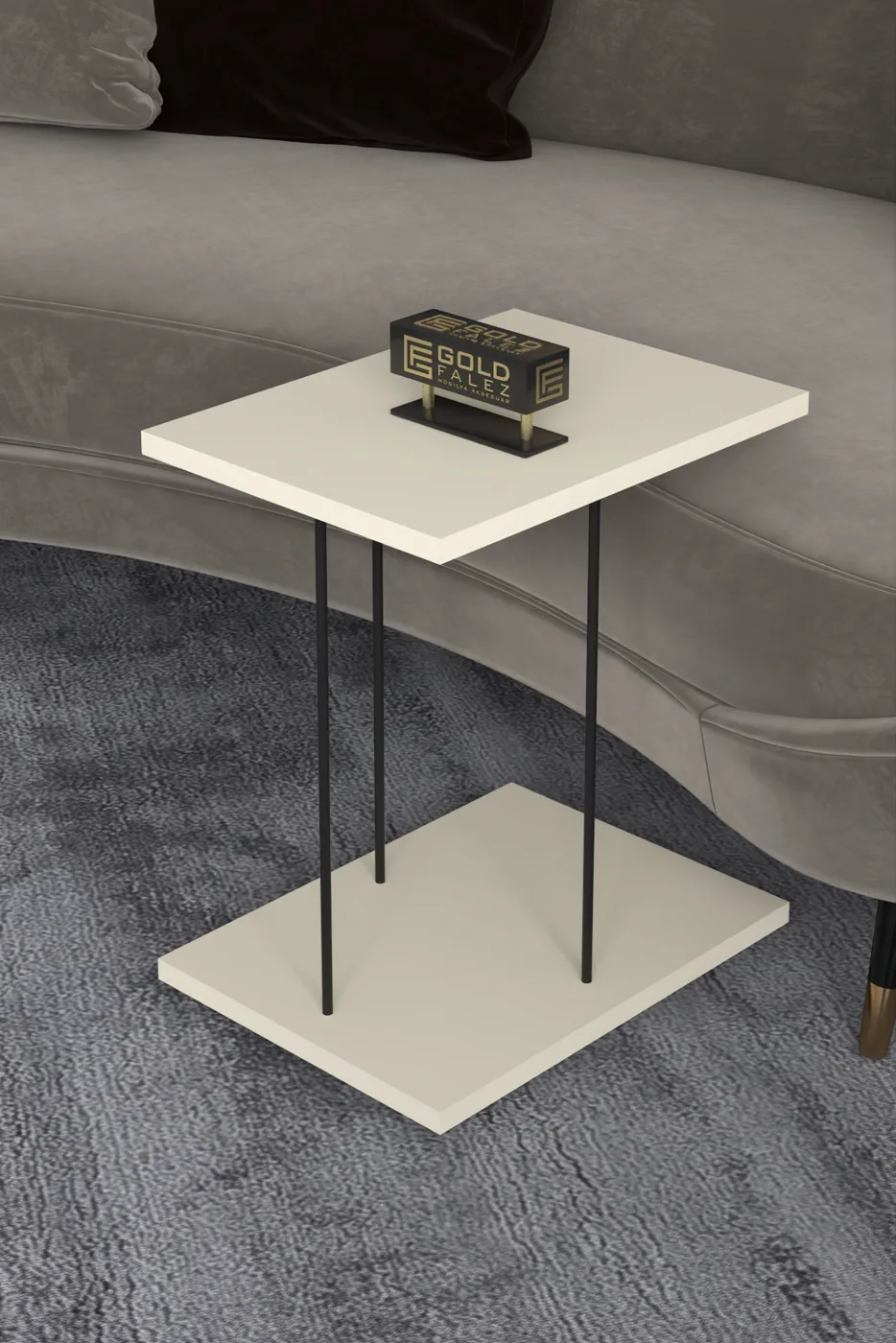 Rectangular Rolling Laptop Side Table - Cream