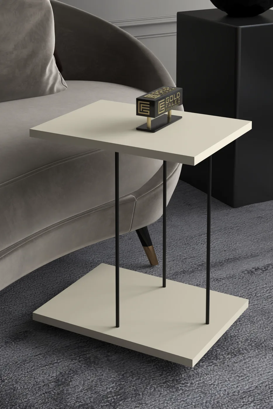 Rectangular Rolling Laptop Side Table - Cream