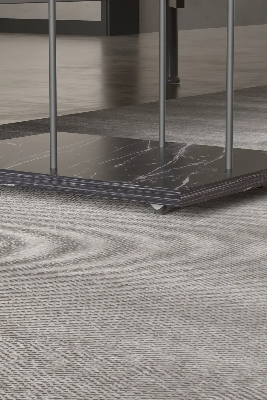 Rectangular Rolling Laptop Side Table - Black Marble Effect