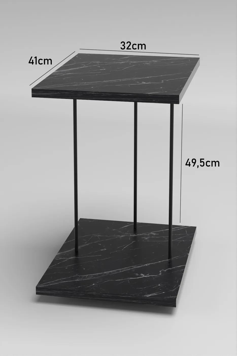 Rectangular Rolling Laptop Side Table - Black Marble Effect