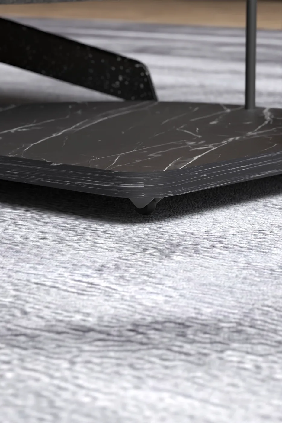 Oval Rolling Side Table - Black Marble Effect