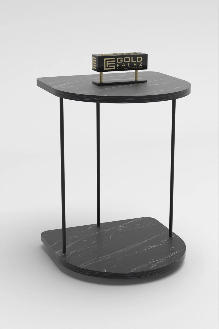 Oval Rolling Side Table - Black Marble Effect