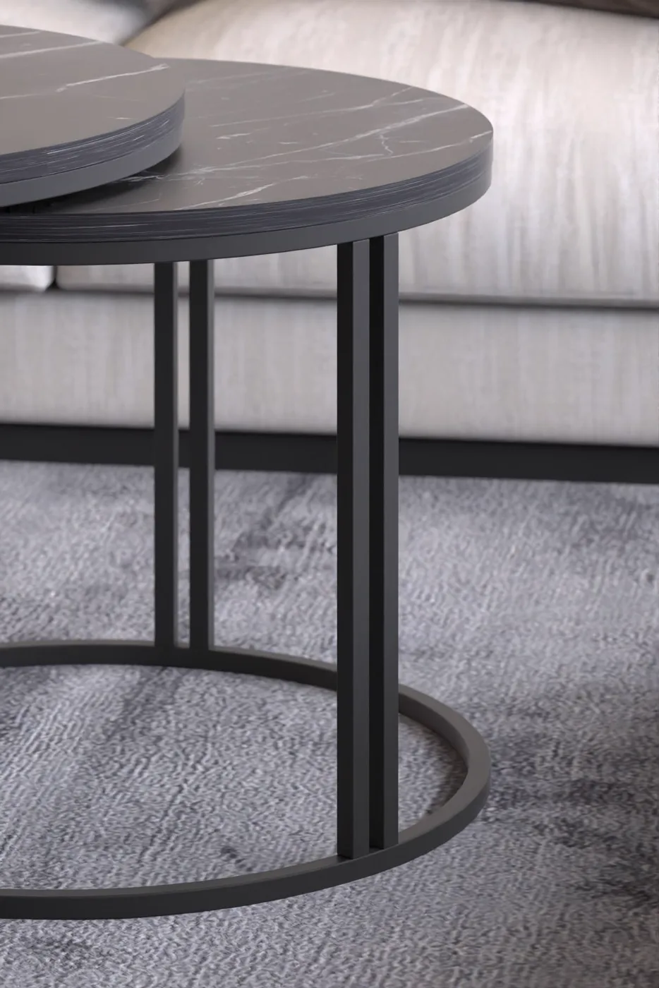 Dolunay ensemble table basse et table d'appoint - effet marbre noir
